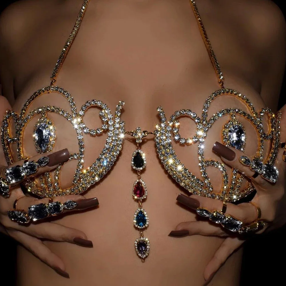 Body Jewelry For You - 여성용 럭셔리 라인석 비키니 브라, 기하학적