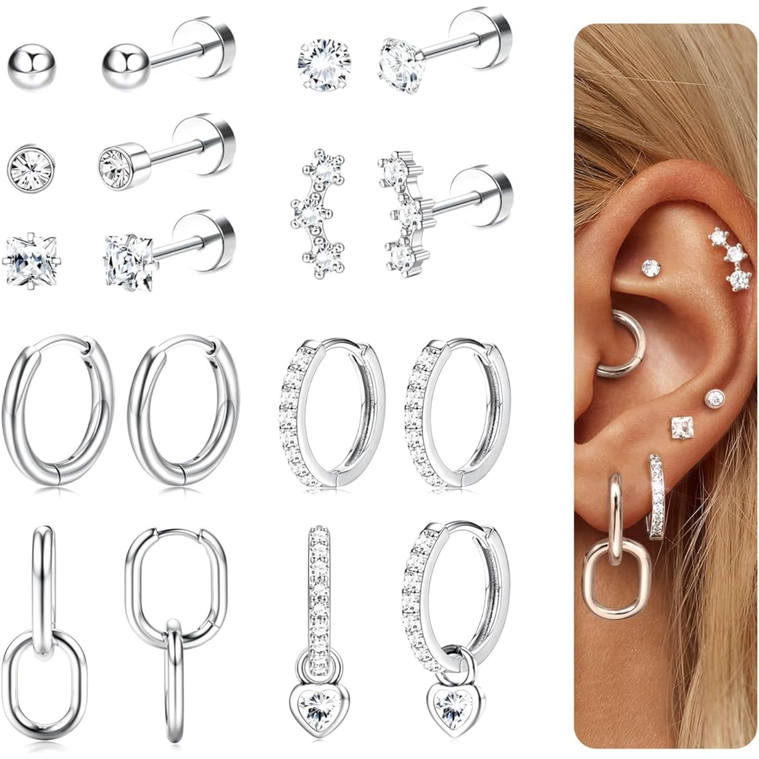 Drperfect 2개/1쌍 저자극성 플랫백 스터드 링 - Body Jewelry Surgical Steel 리뷰 및 가격