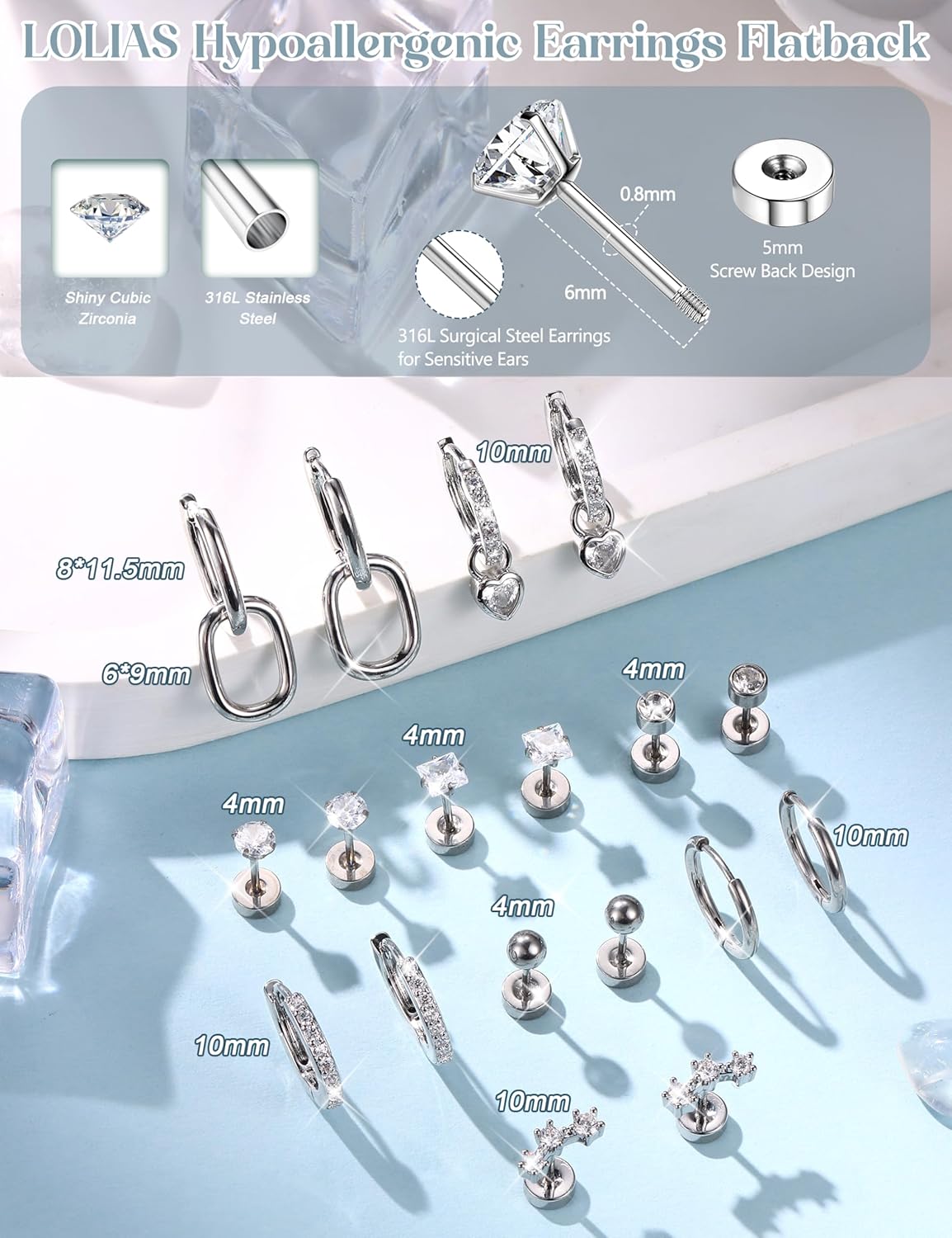 Drperfect 2개/1쌍 저자극성 플랫백 스터드 링 - Body Jewelry Surgical Steel 리뷰 및 가격