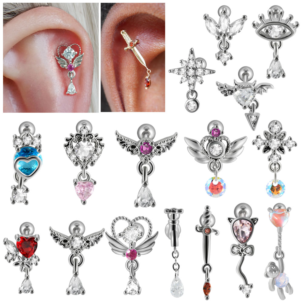 스테인레스 스틸 앵글 댕글 귀 이주 연골 귀걸이, Cz - Body Jewelry Surgical Steel 리뷰 및 가격