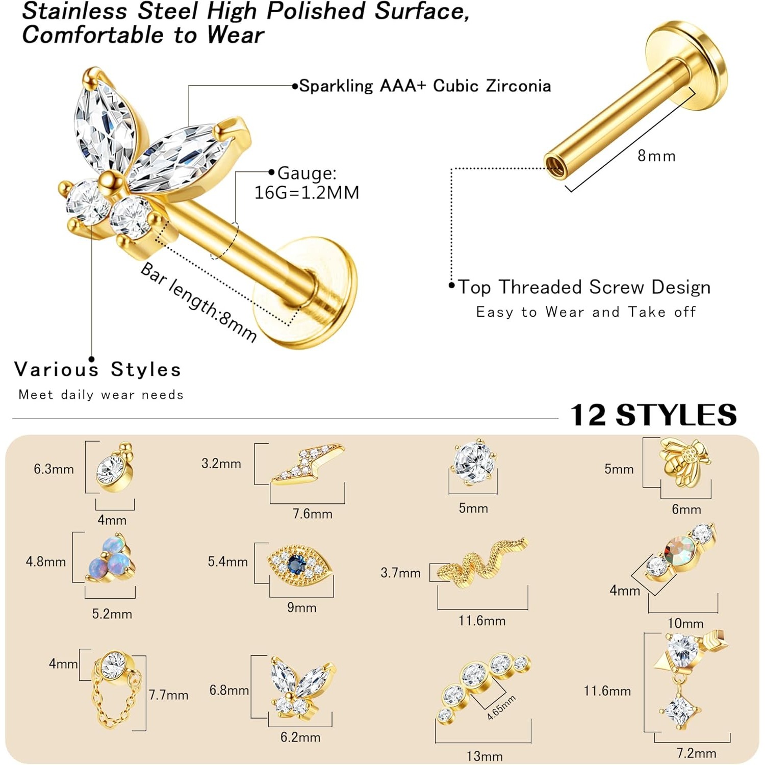 보비스티 여성용 연골 귀걸이 1개, 외과용 스틸 플랫  - Body Jewelry Surgical Steel 리뷰 및 가격