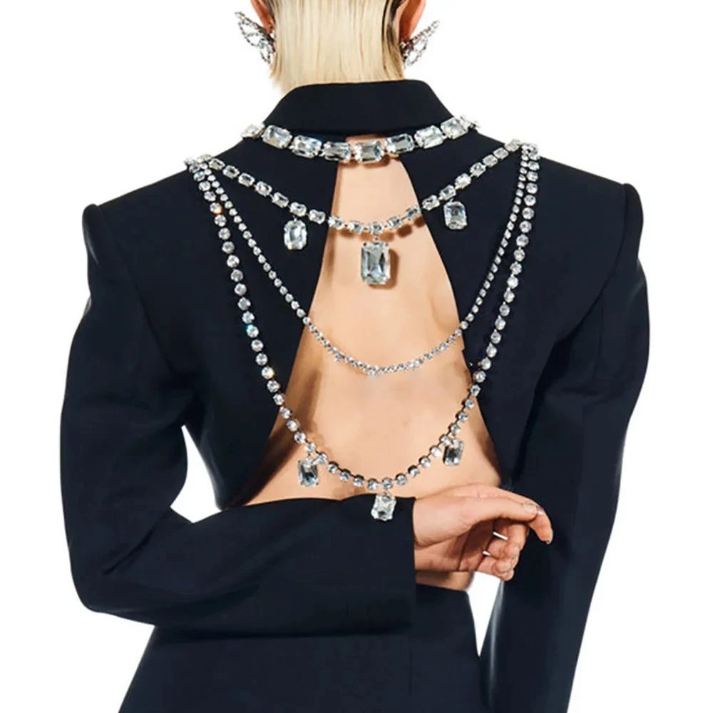 샤인 라인 석 긴 술 뒤로 바디 체인 여성을위한 바디  - Body Jewelry Necklace 리뷰 및 가격